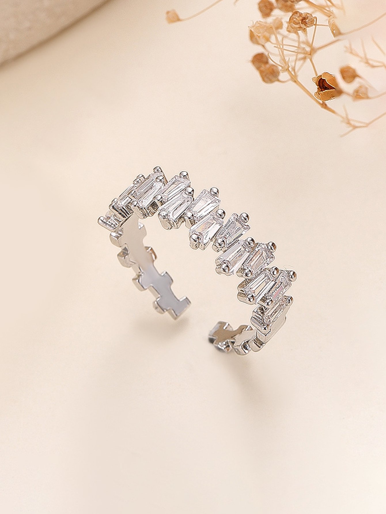 Silver Embellished Z-Shaped Ring
