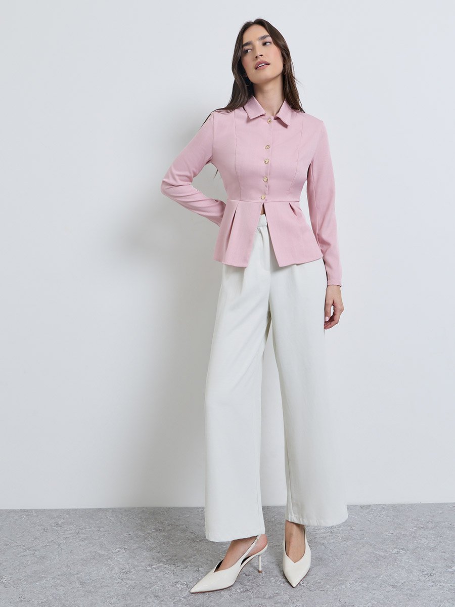 Pink Peplum Shirt with Button Detail