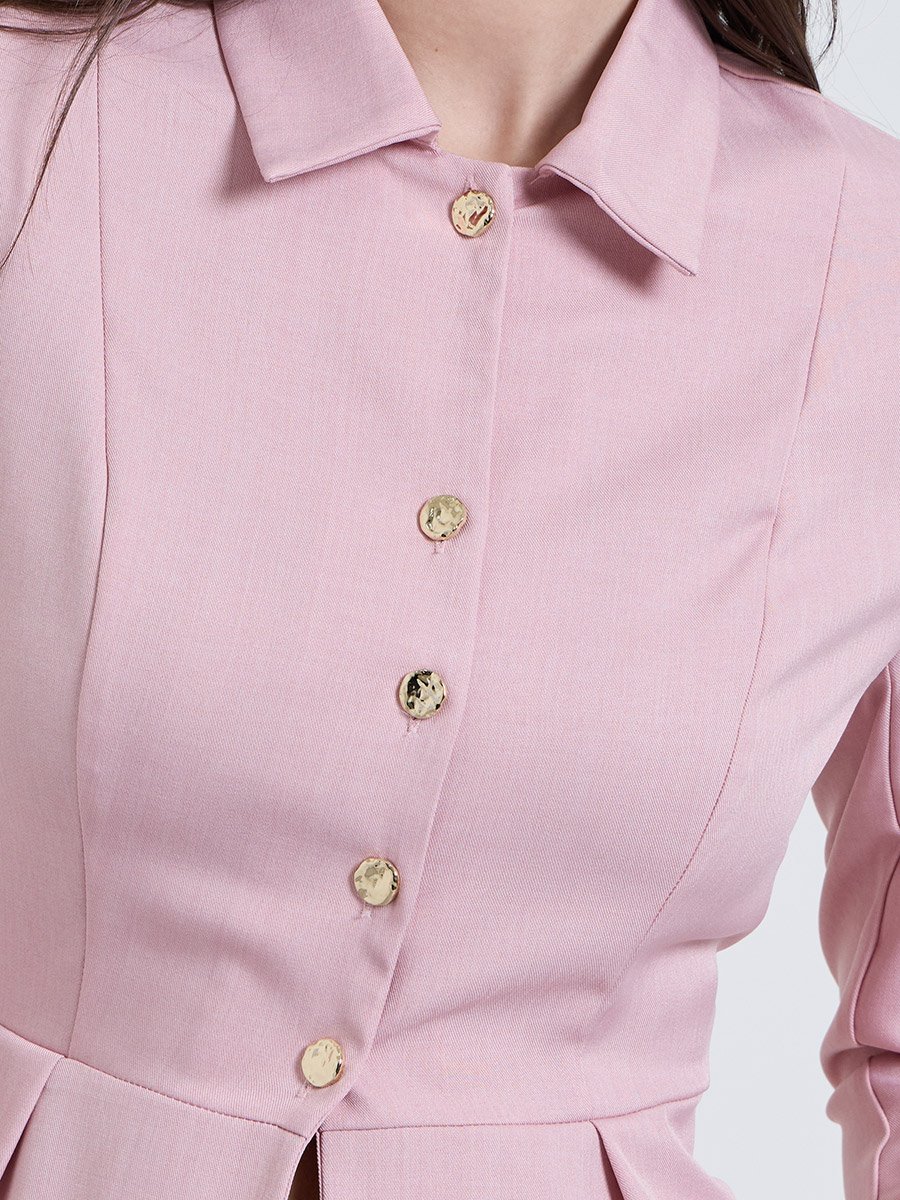 Pink Peplum Shirt with Button Detail