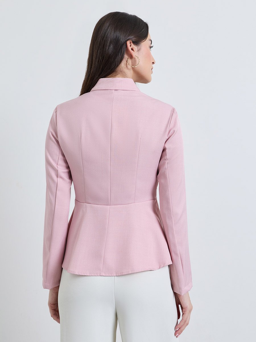 Pink Peplum Shirt with Button Detail