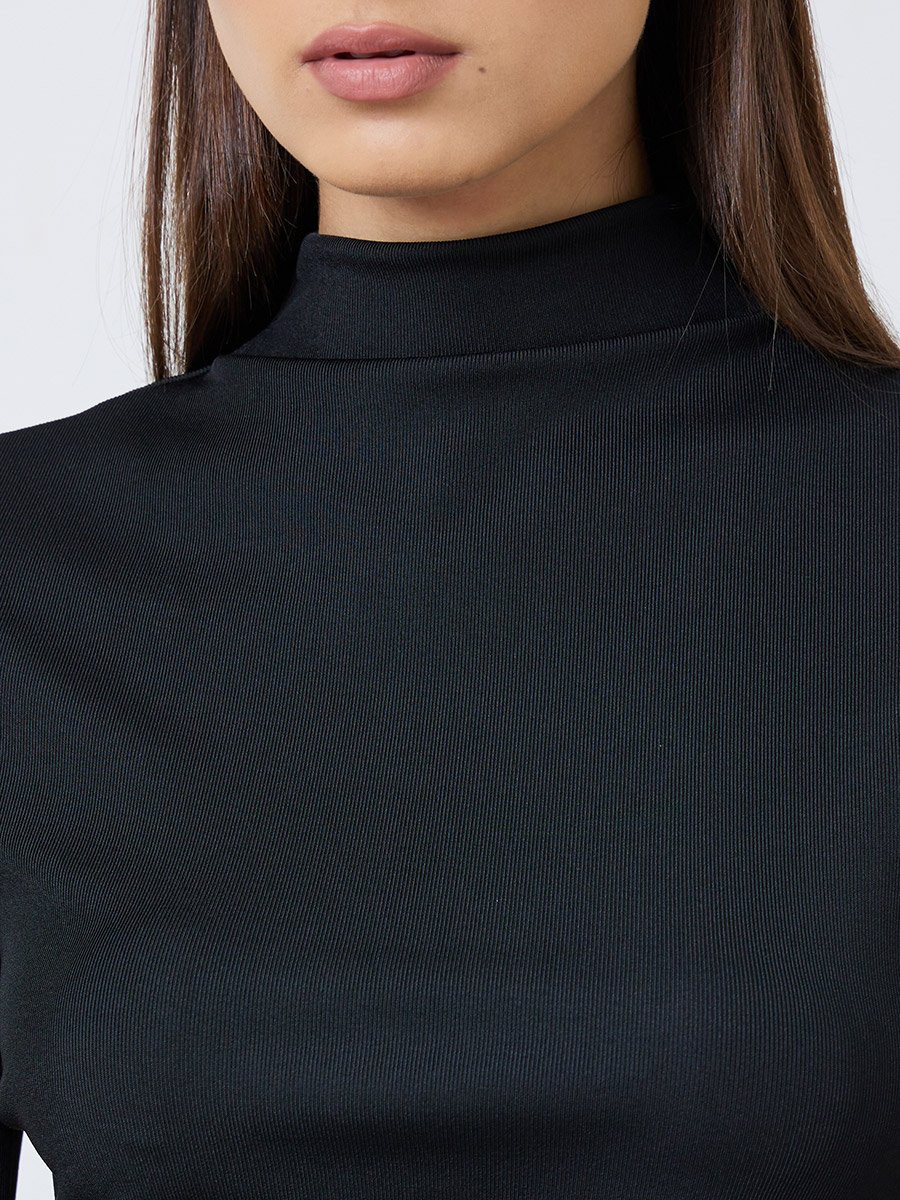 Black High Neck Fitted Knit Top