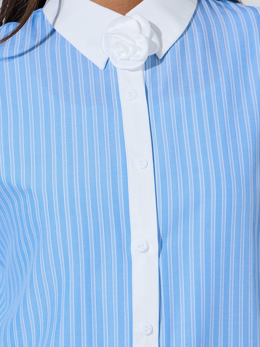 Blue Striped Contrast Trims Long Sleeves Oversized Shirt