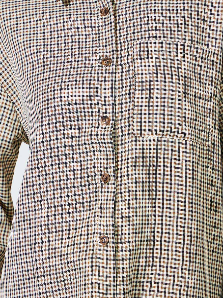 Brown Checked Long Sleeves Pocket Detail Oversized Shirt