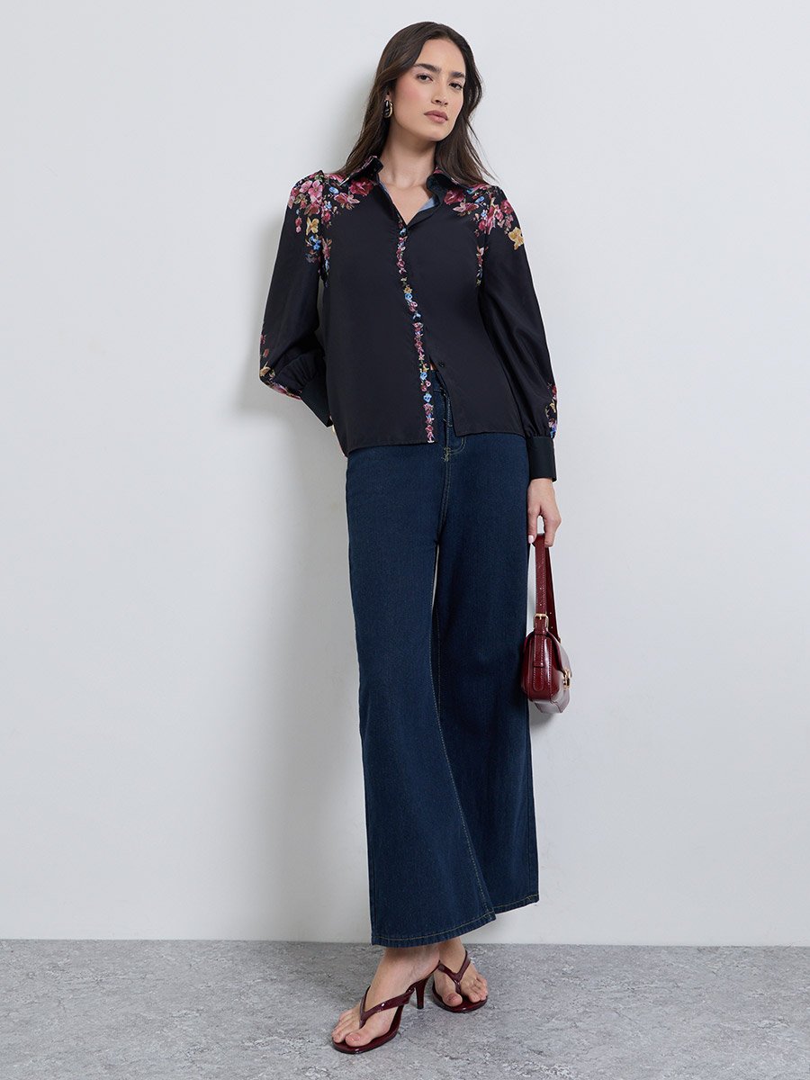 Black Floral Long Sleeve Shirt