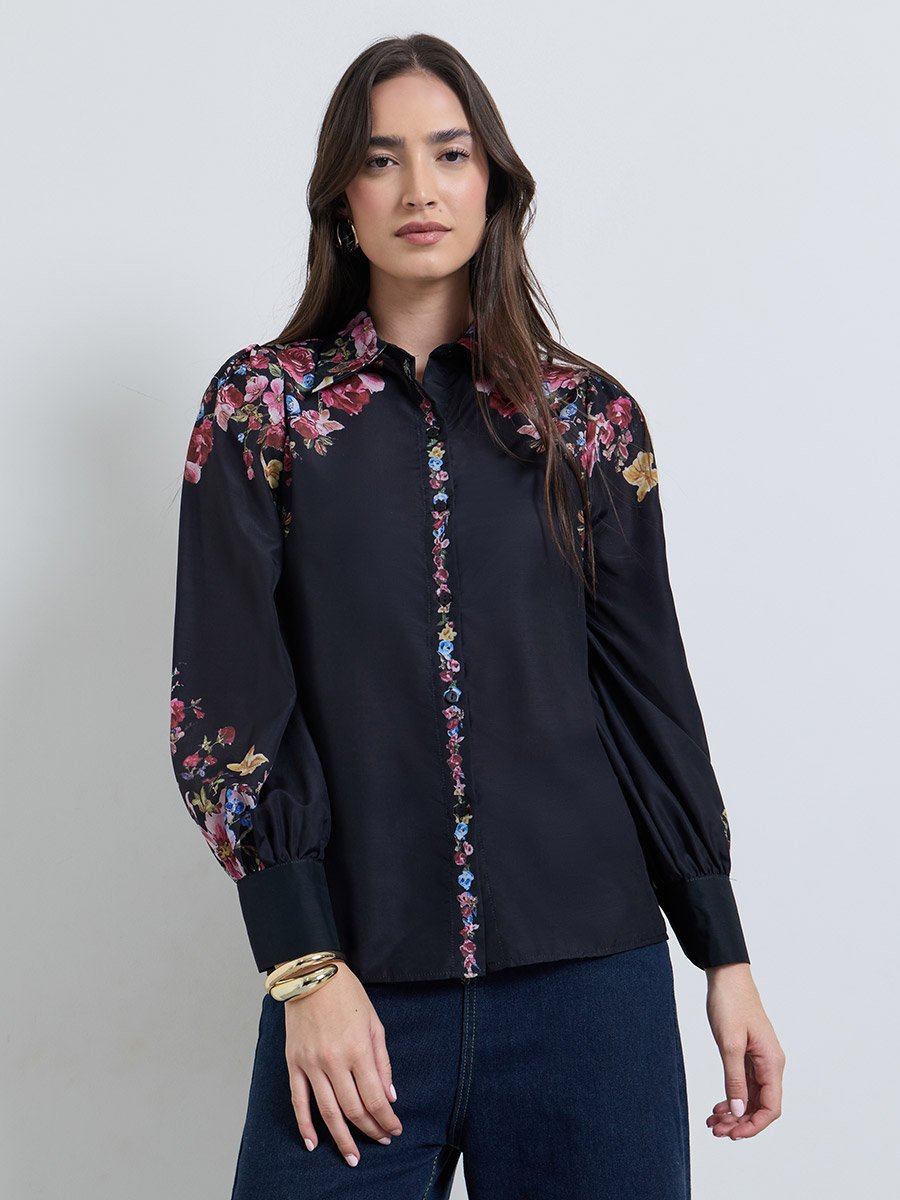 Black Floral Long Sleeve Shirt
