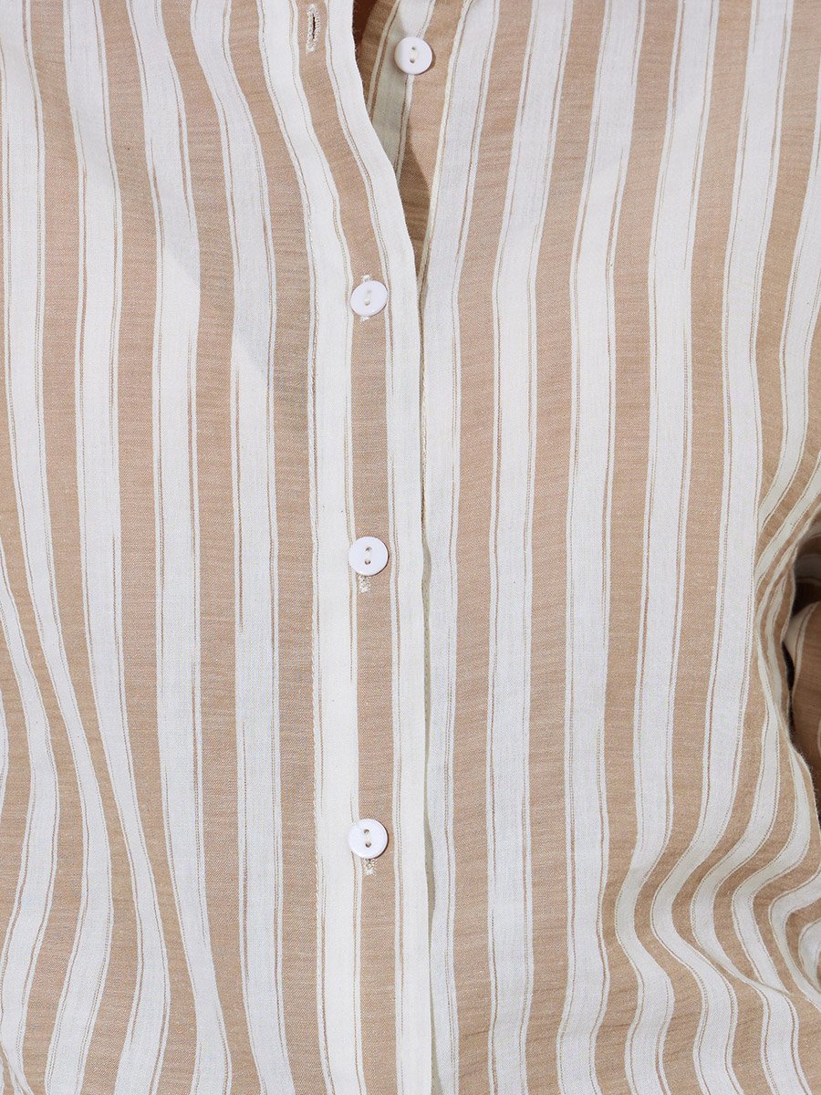 Beige Striped Longline Oversized Shirt