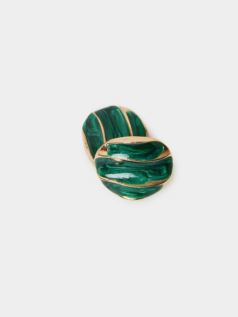 Emerald Green Enamel Gold Tone Stud Earrings