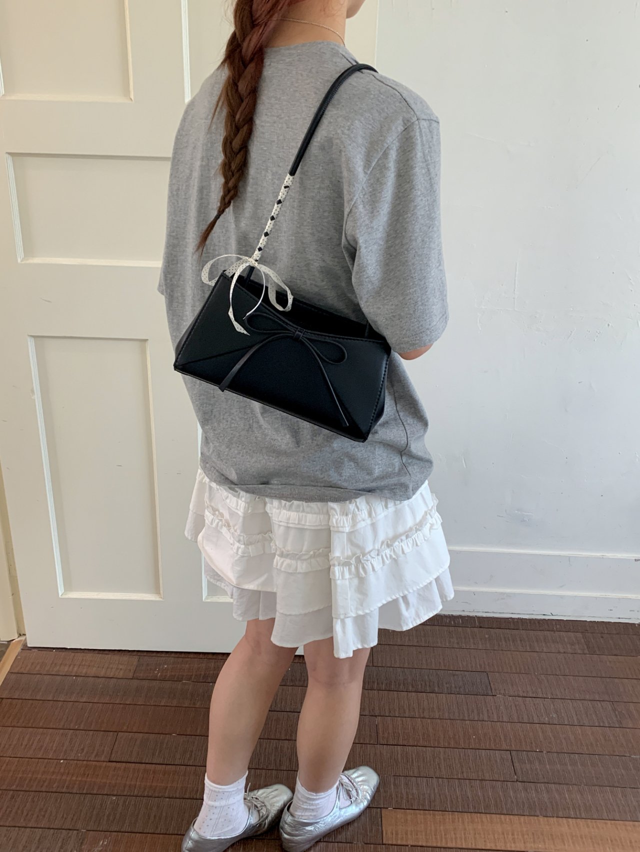 Black Shoulder Bag with Ribbon Detail