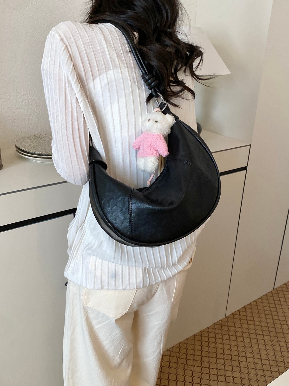 Black Crescent Shoulder Bag