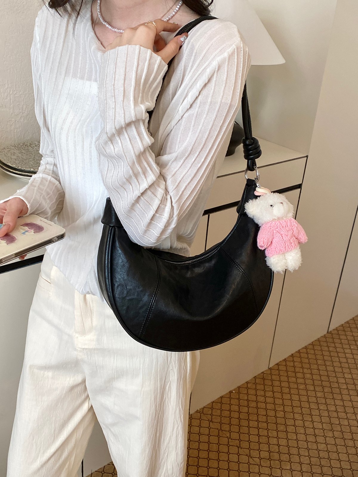 Black Crescent Shoulder Bag