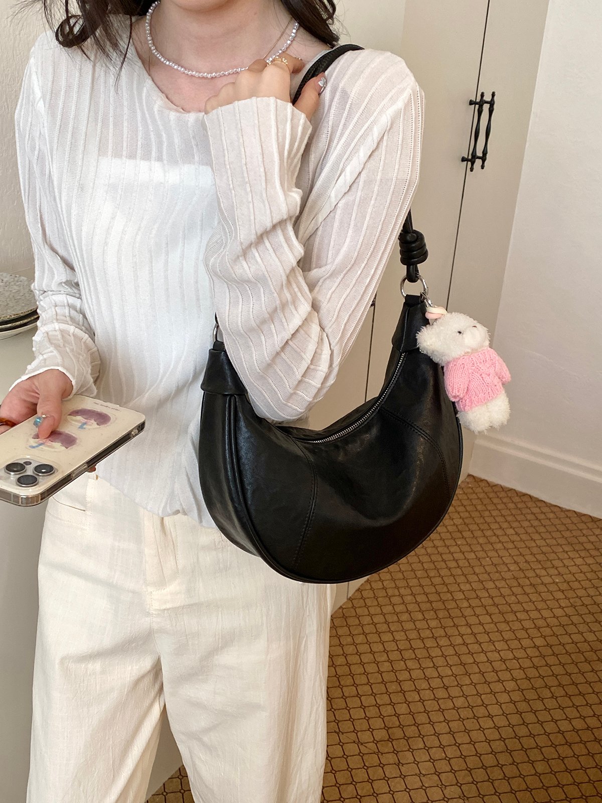 Black Crescent Shoulder Bag