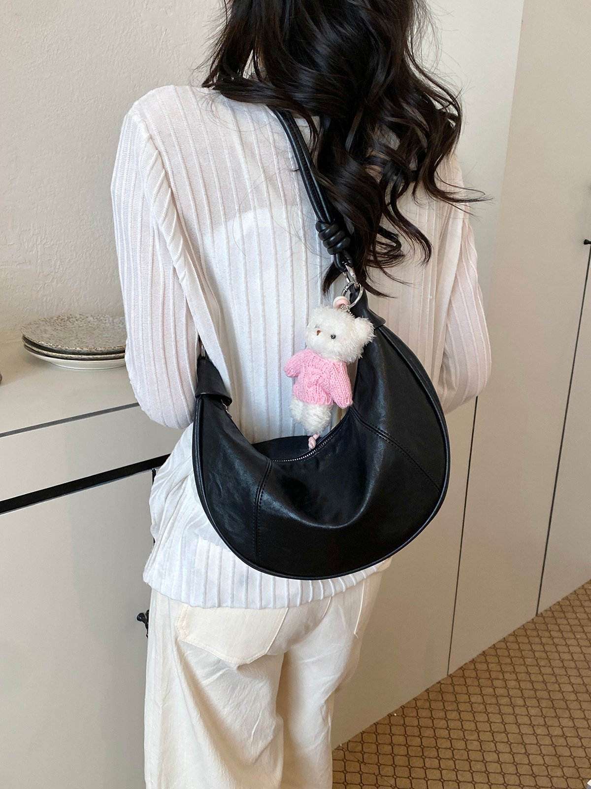 Black Crescent Shoulder Bag