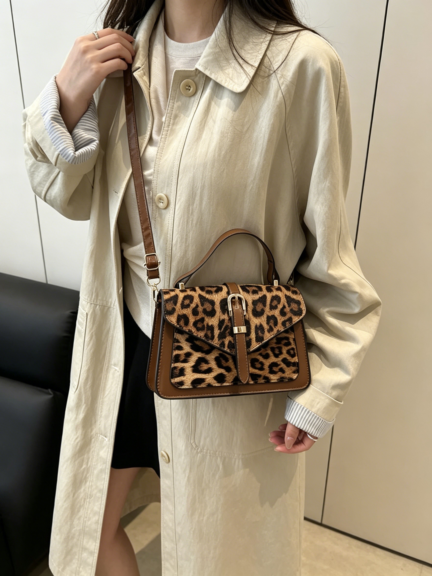 Leopard Print Multi-Strap Shoulder Bag