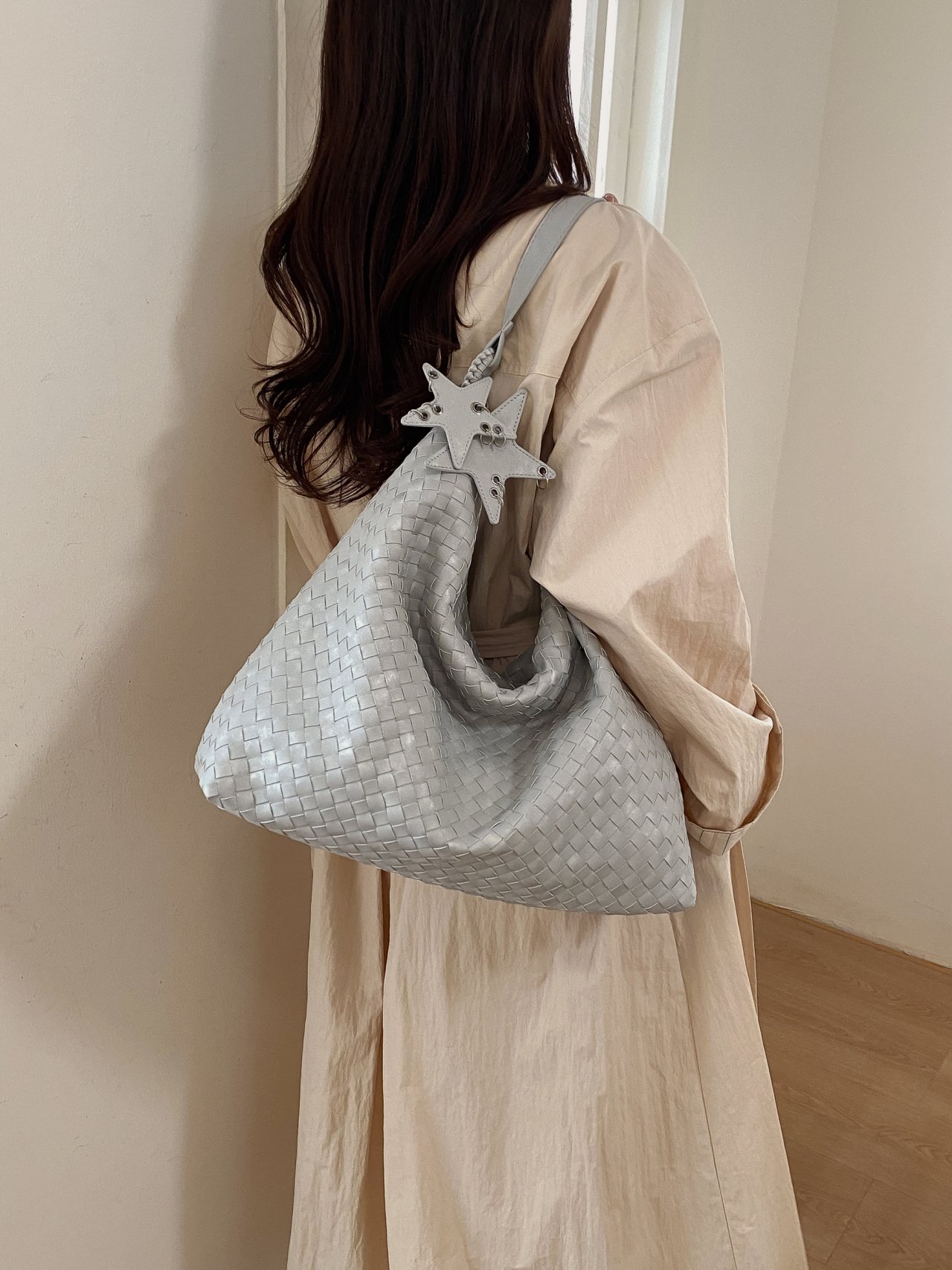 Silver Woven Shoulder Bag with Star Charm