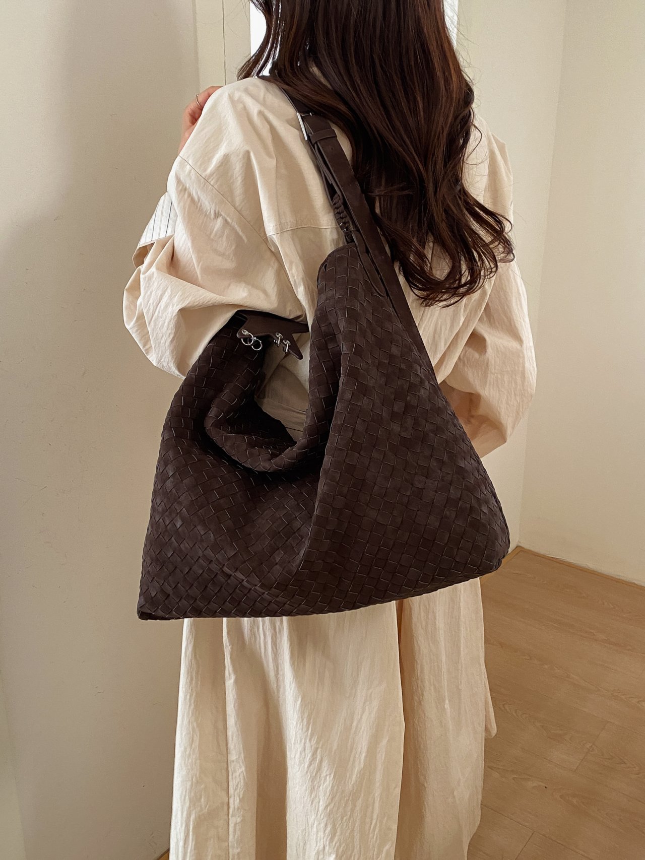 Coffee Brown Woven Shoulder Bag with Star Charm