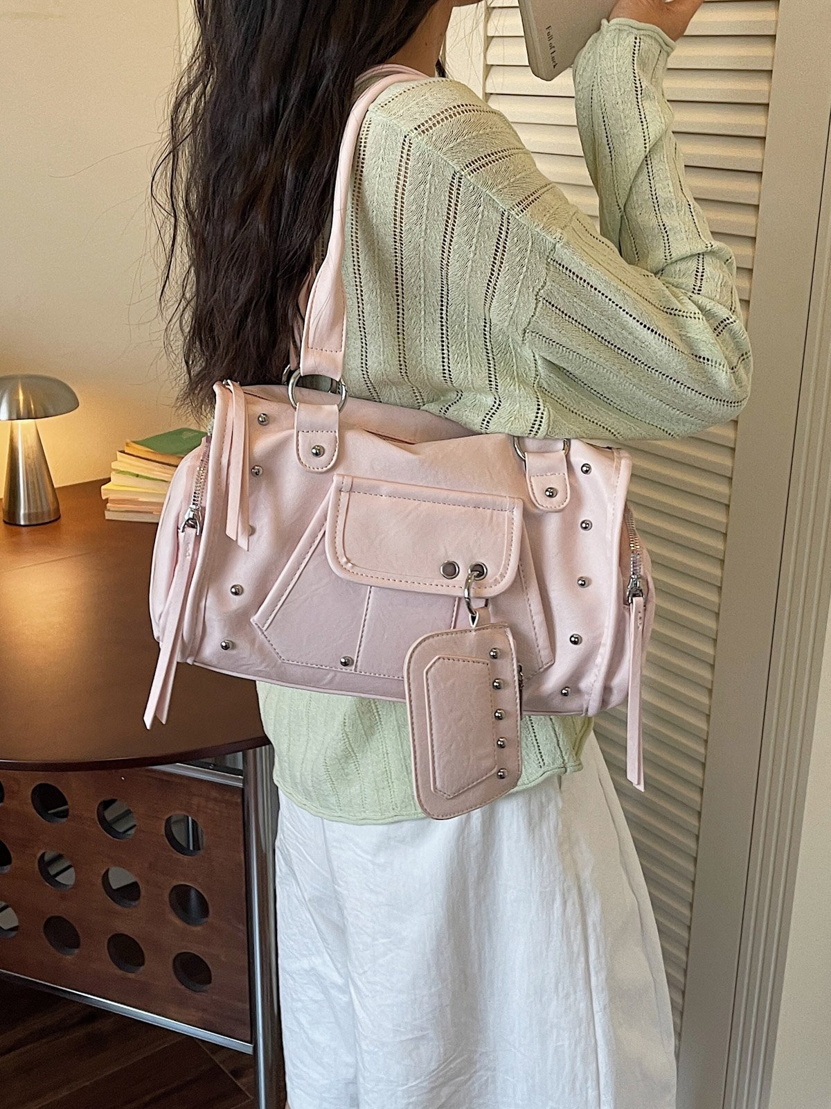 Pink Plain Shoulder Bag