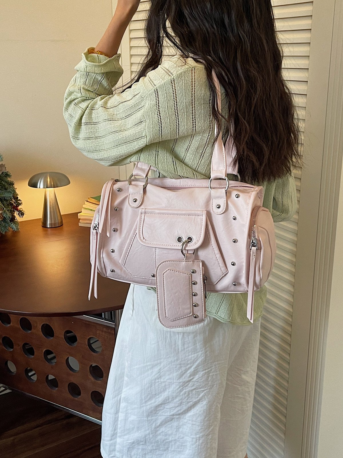 Pink Plain Shoulder Bag