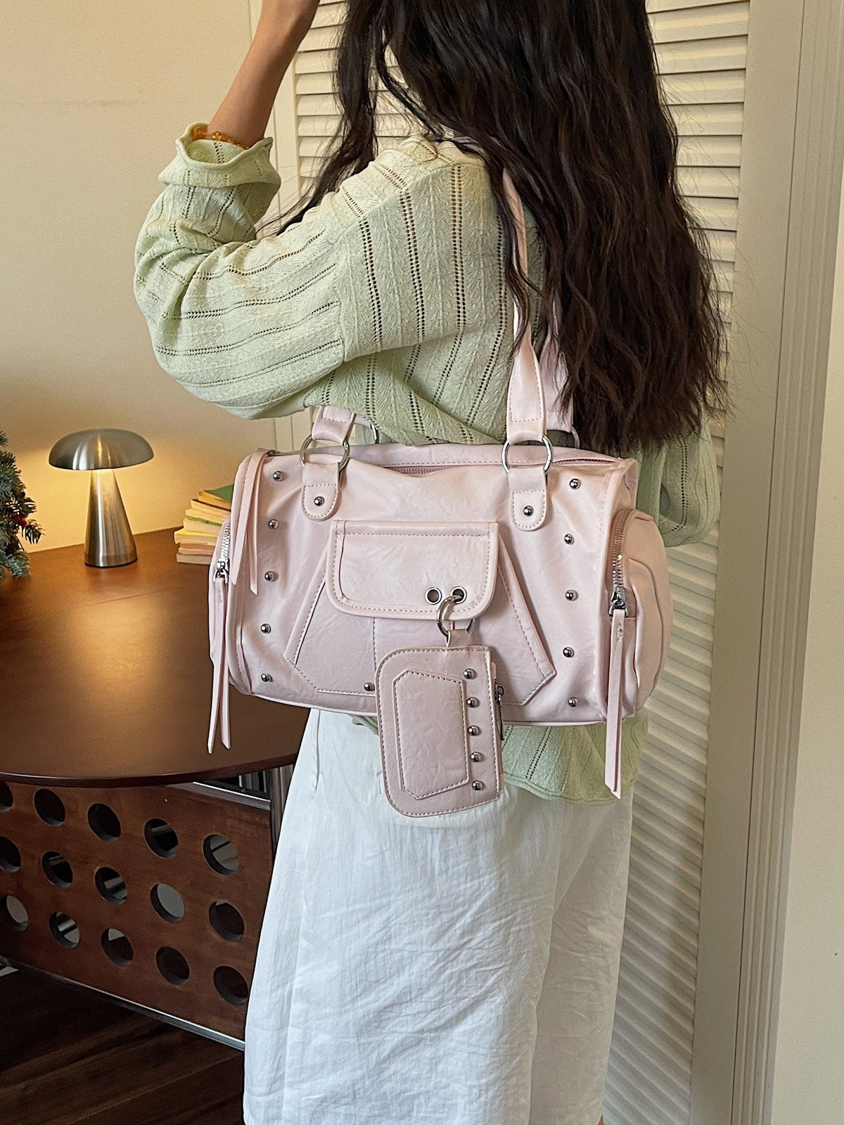 Pink Plain Shoulder Bag