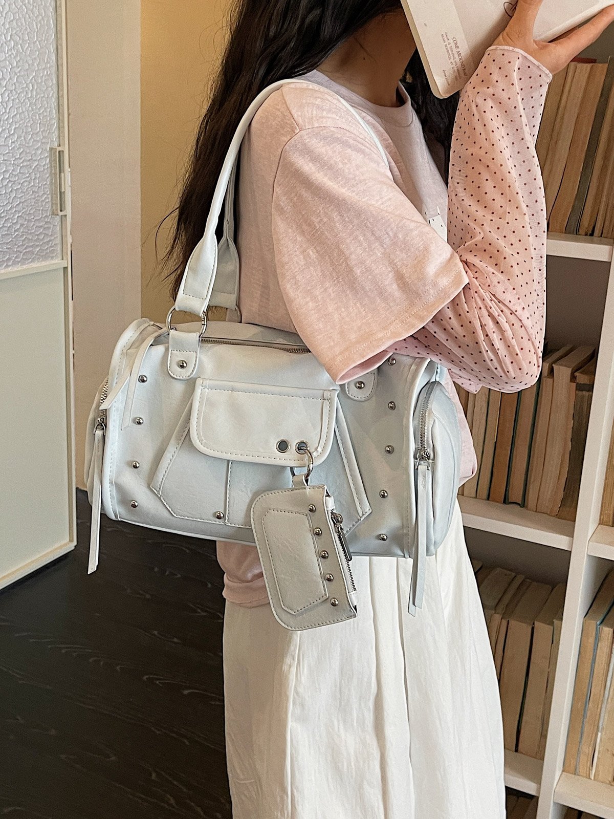 Blue Studded Shoulder Bag