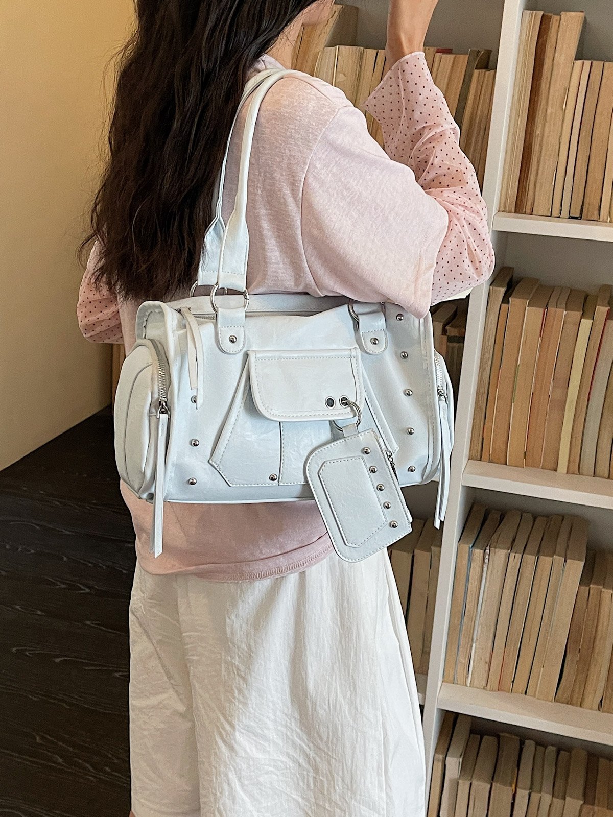Blue Studded Shoulder Bag