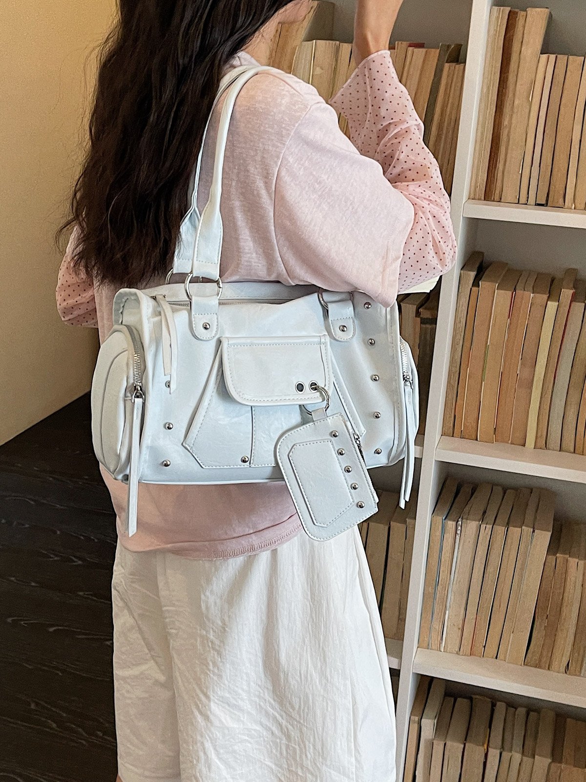 Blue Studded Shoulder Bag