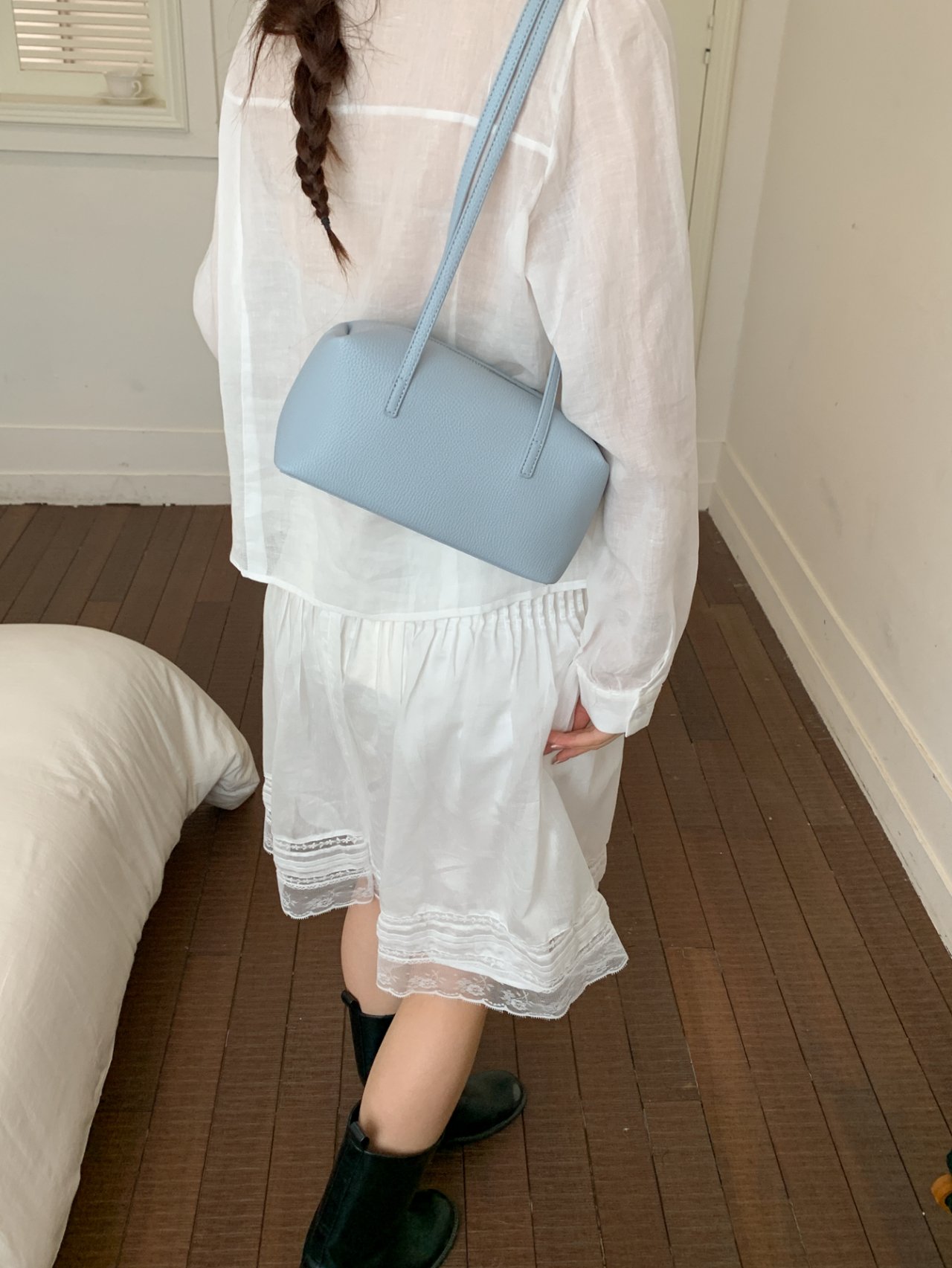Sky Blue Plain Shoulder Bag