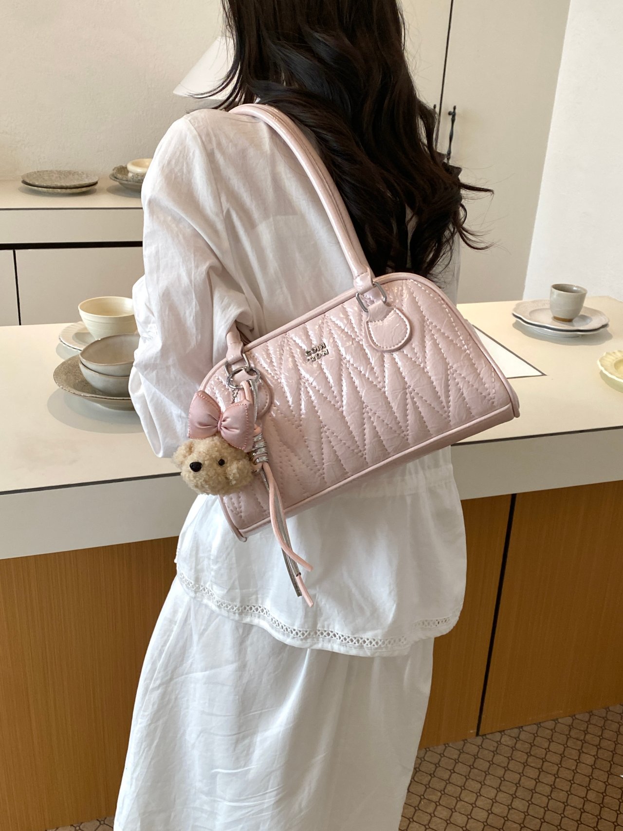 Pink Quilted Shoulder Bag