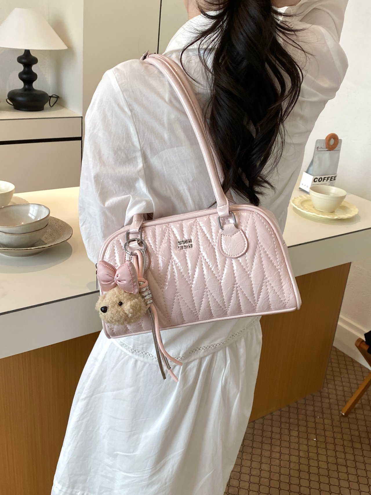 Pink Quilted Shoulder Bag