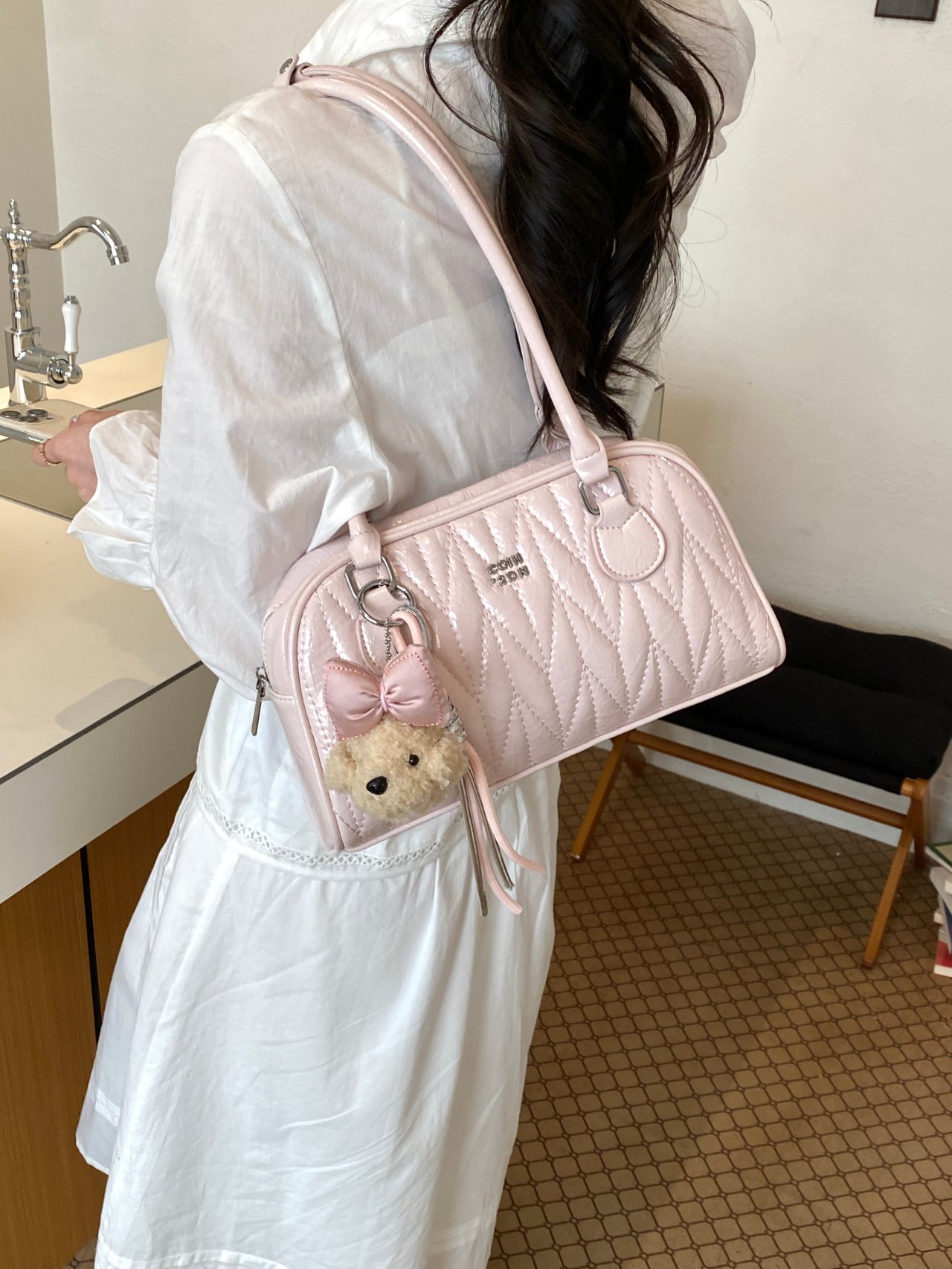 Pink Quilted Shoulder Bag