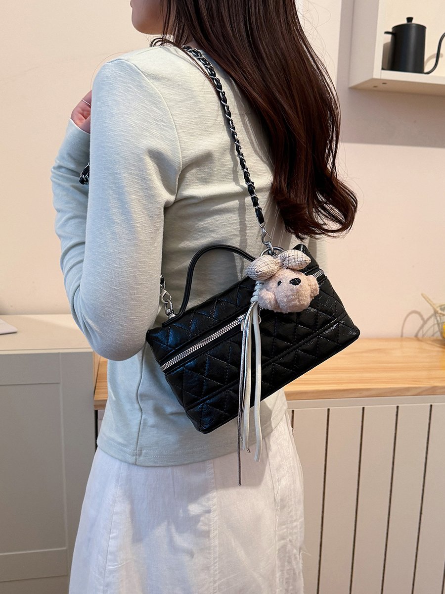 Black Quilted Crossbody Bag with Chain Strap