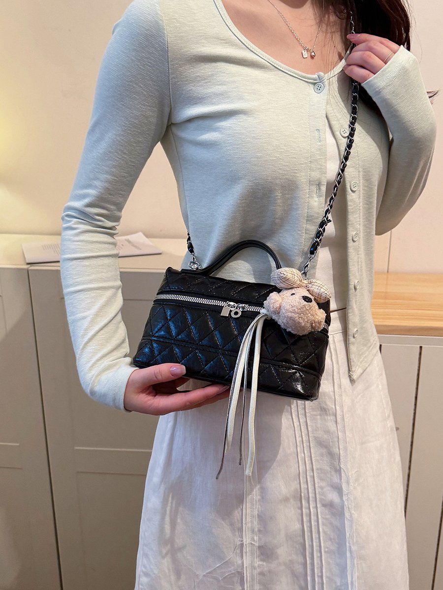 Black Quilted Crossbody Bag with Chain Strap