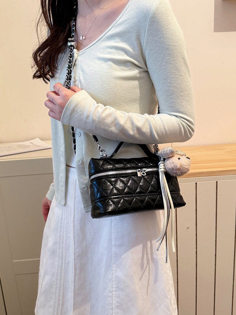 Black Quilted Crossbody Bag with Chain Strap