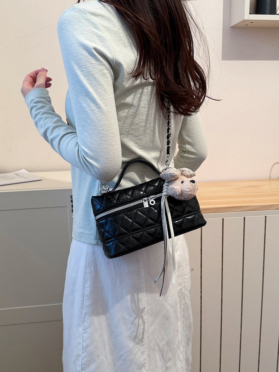 Black Quilted Crossbody Bag with Chain Strap