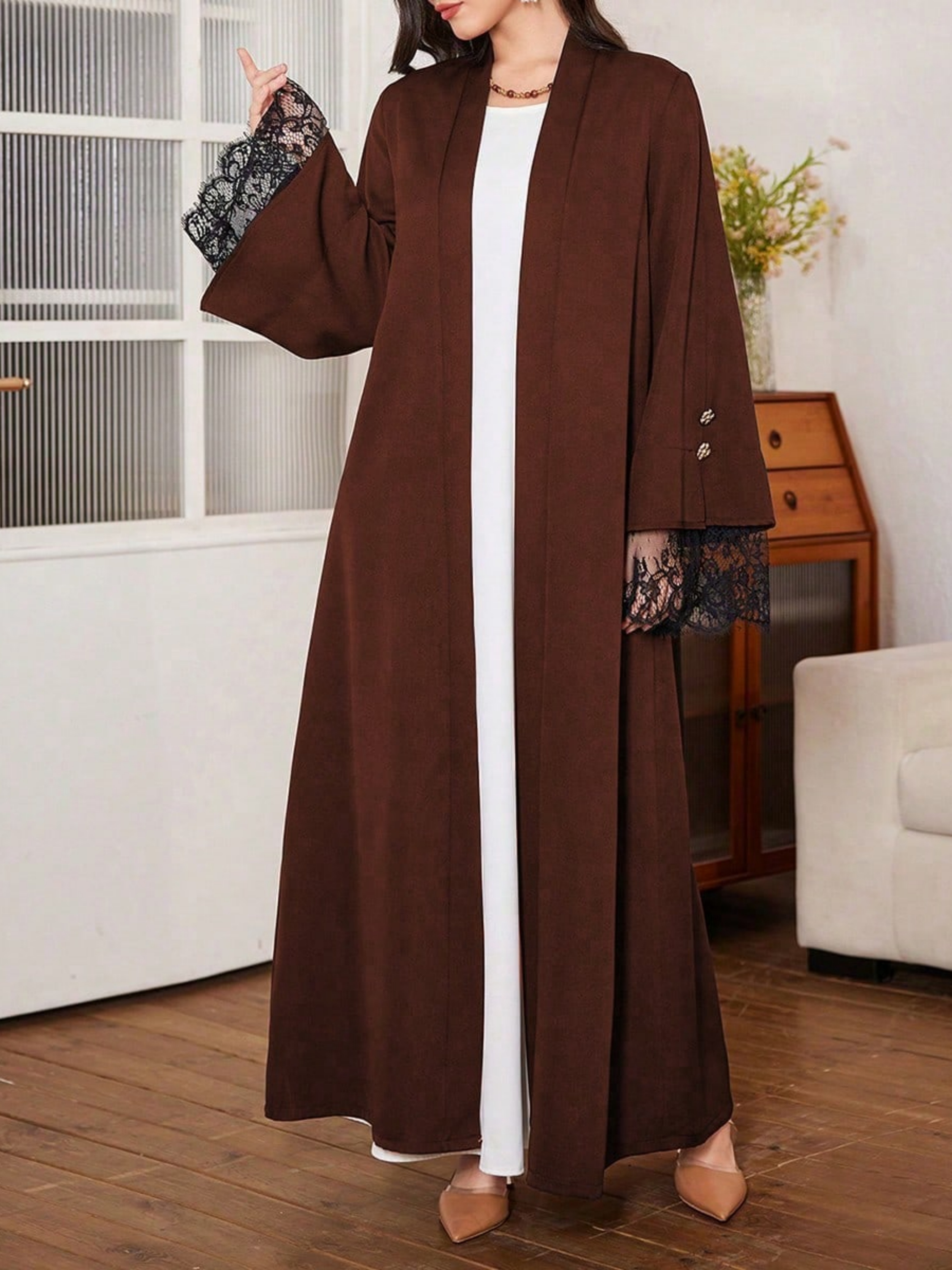 Brown Solid Abaya