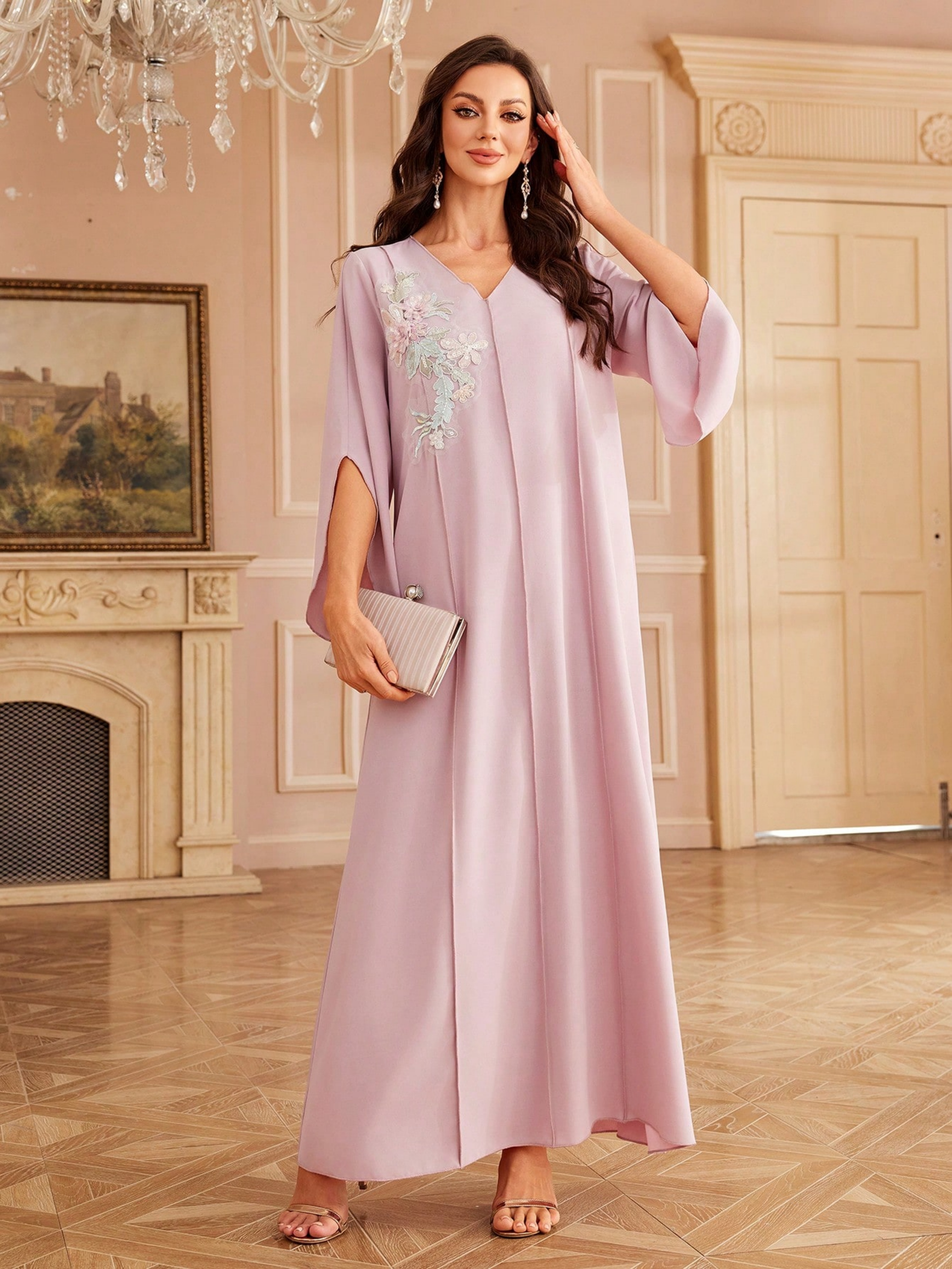 Pink Embroidered Jalabiya