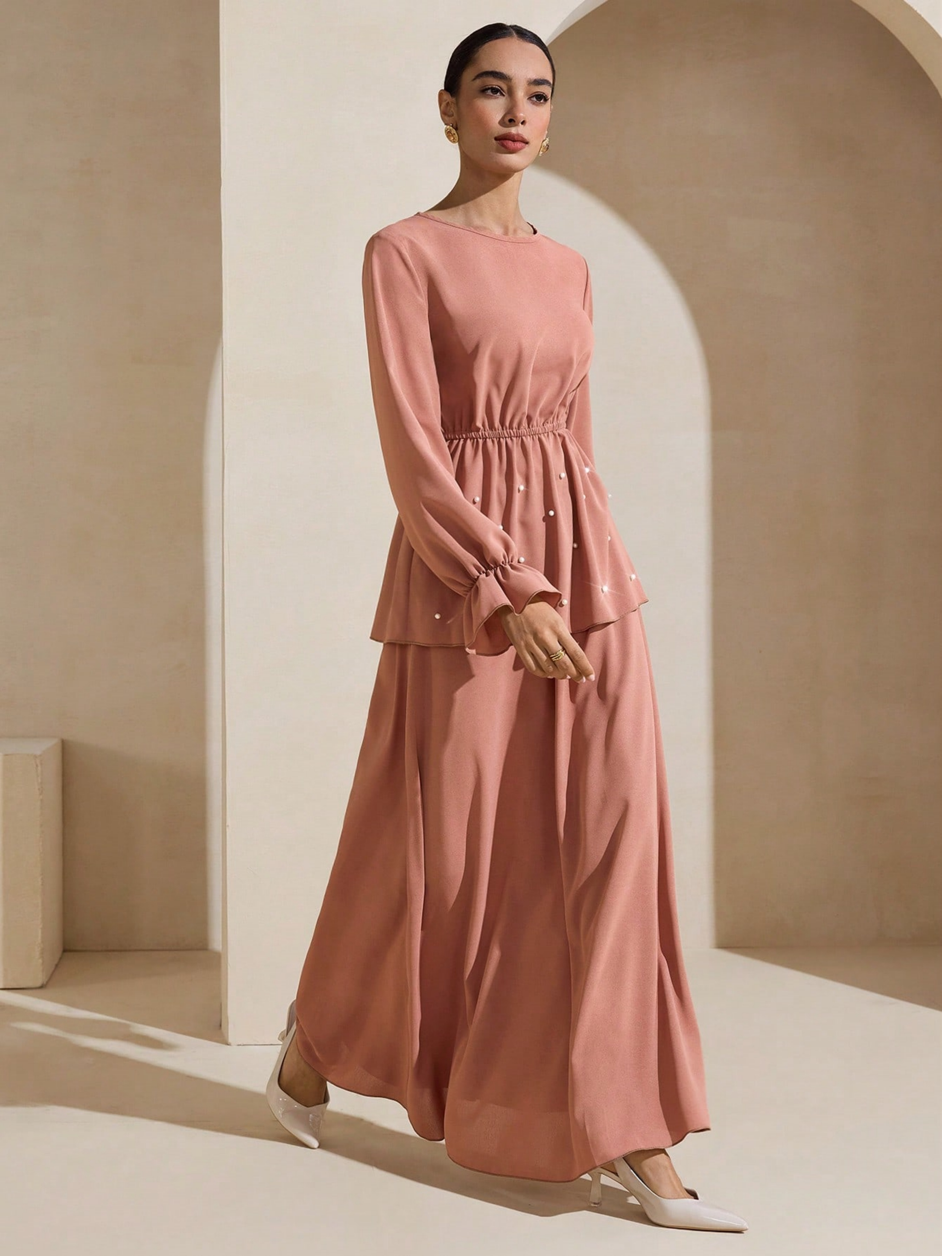 Pink Solid Blouse and Skirts Co-Ords