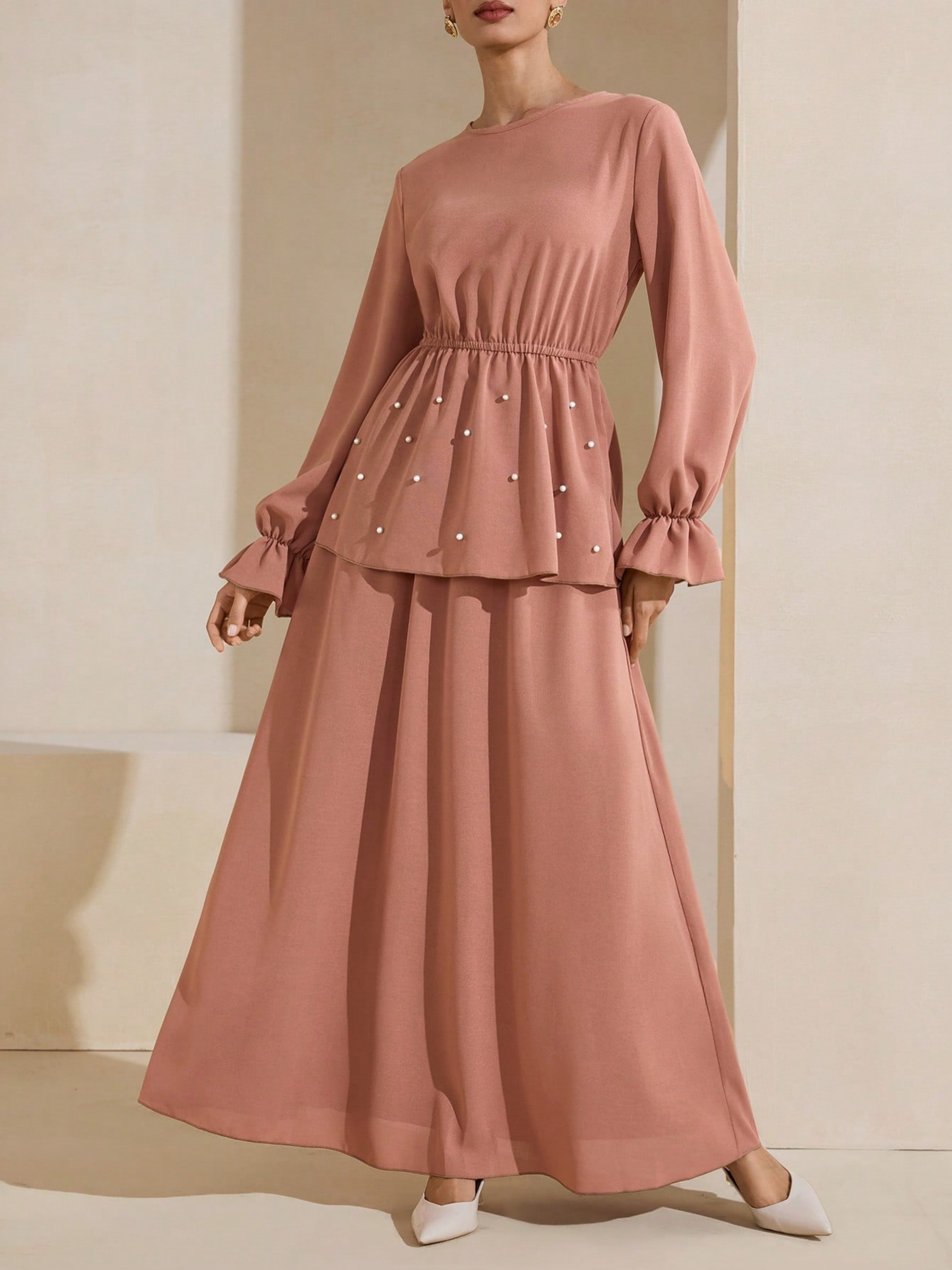Pink Solid Blouse and Skirts Co-Ords