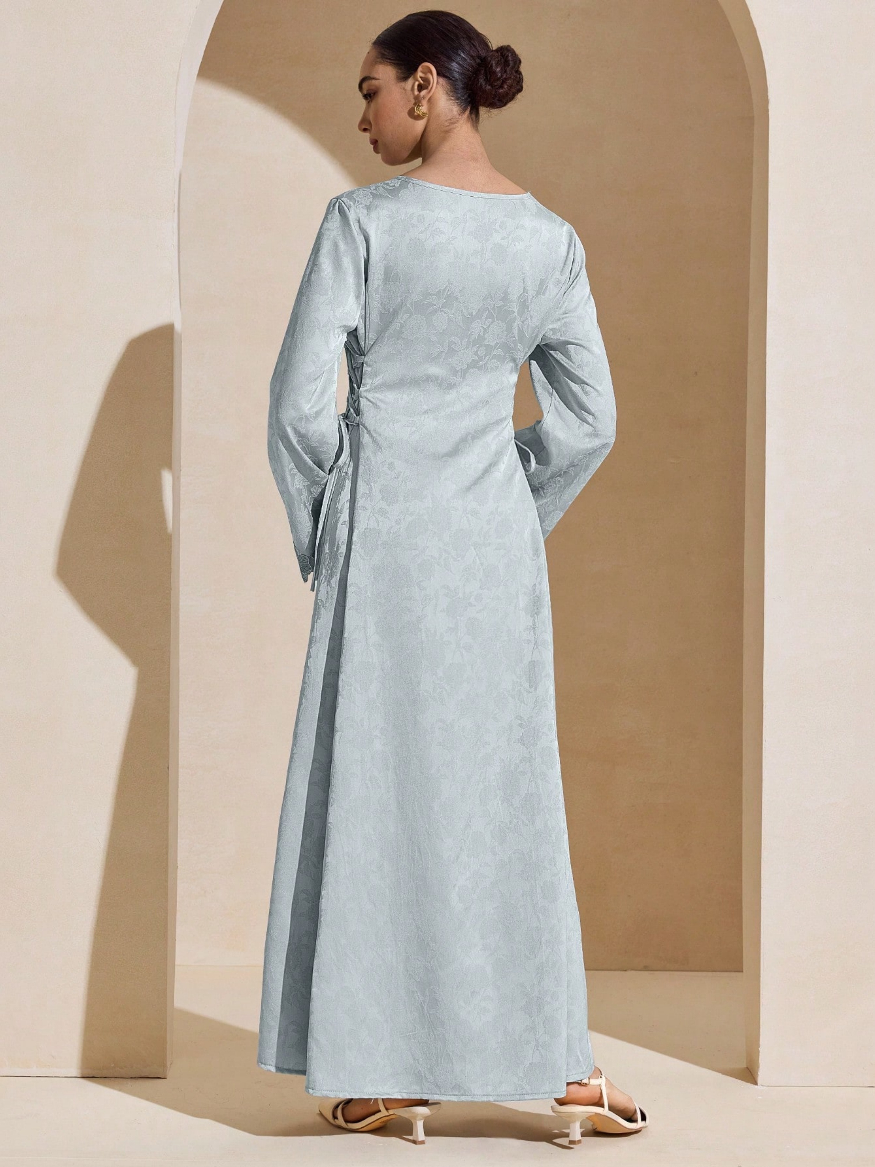 Blue Solid Round Neck A-Line Maxi Dress