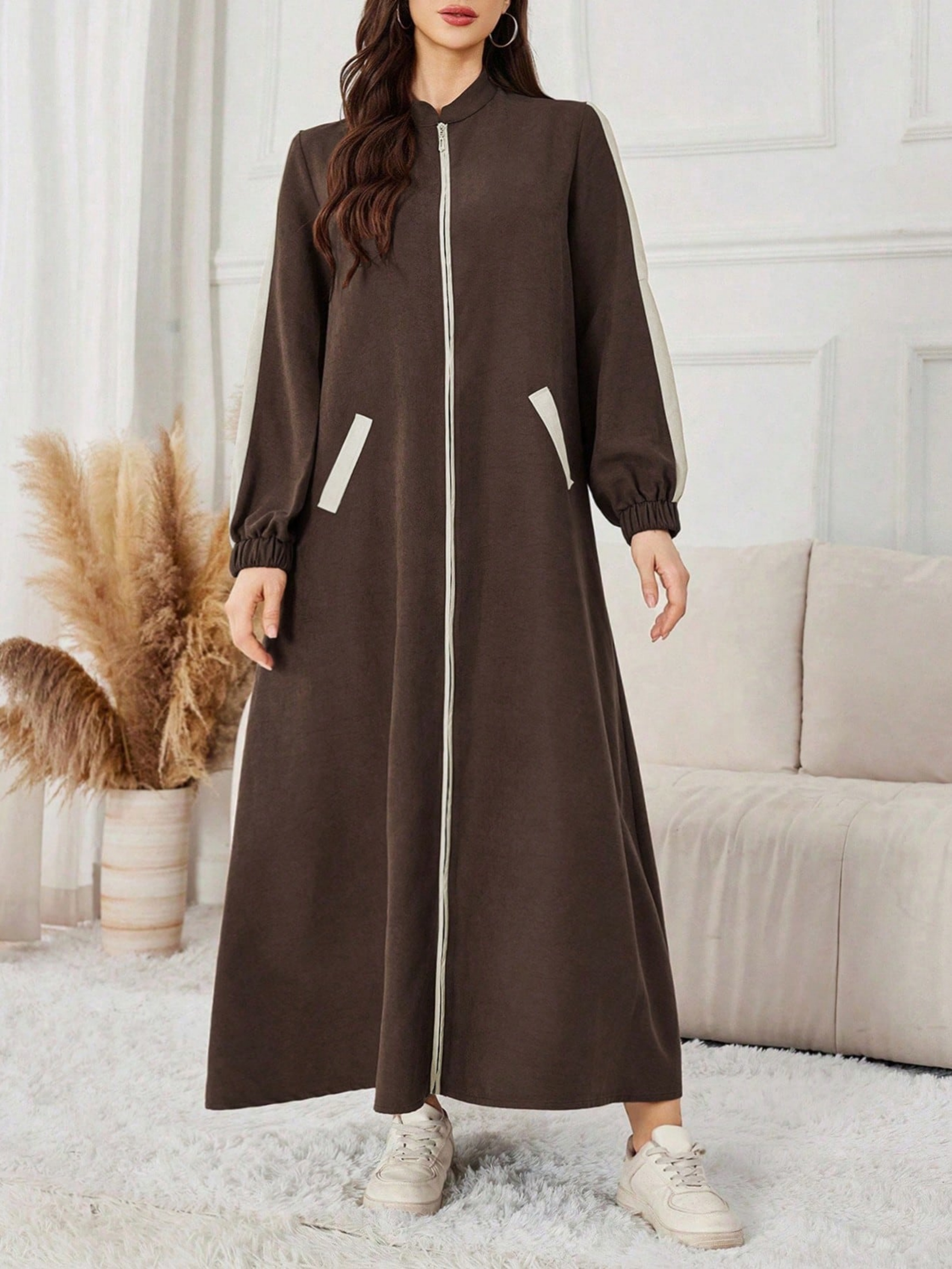 Coffee Brown Striped Maxi Dress