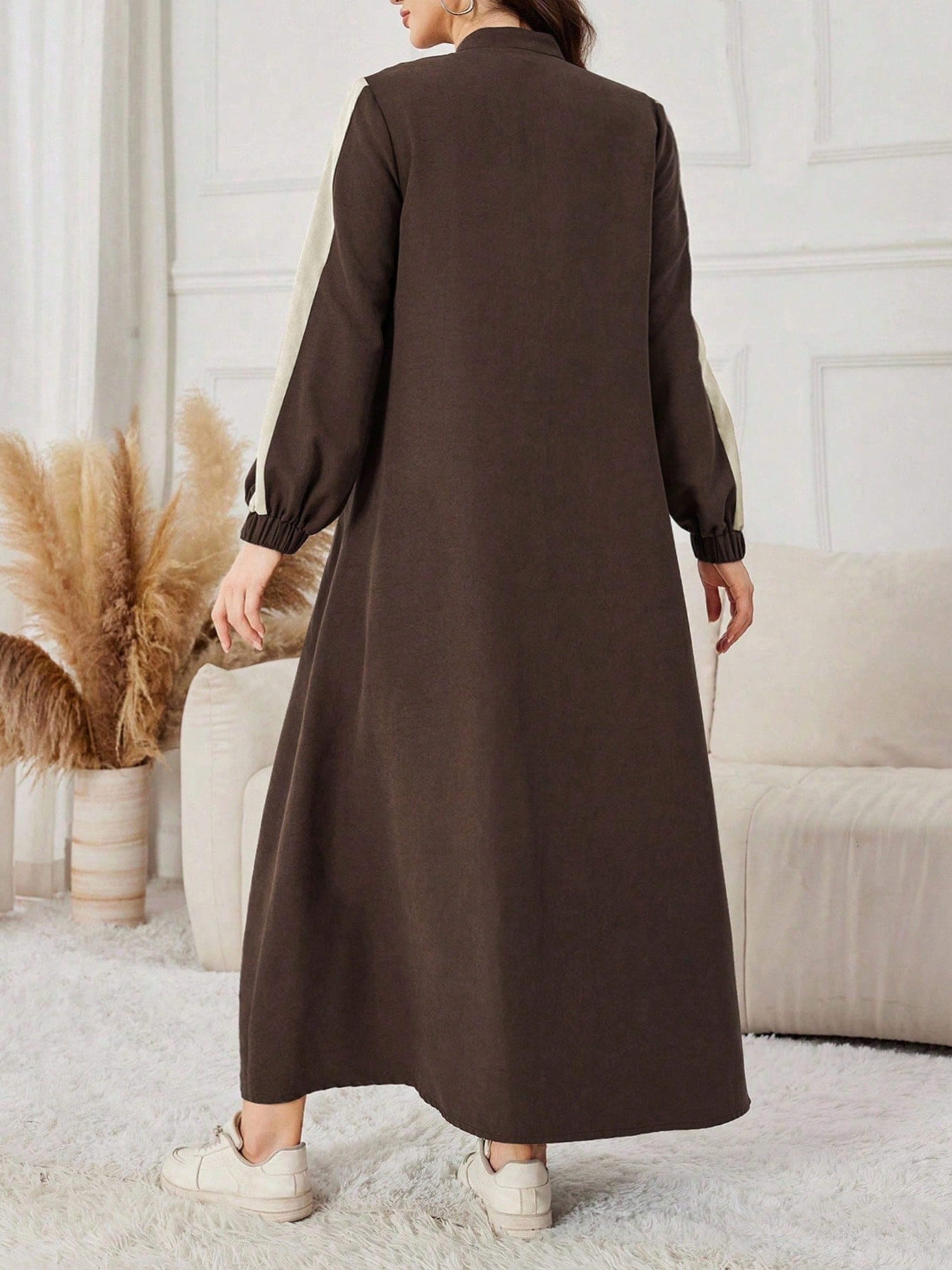 Coffee Brown Striped Maxi Dress