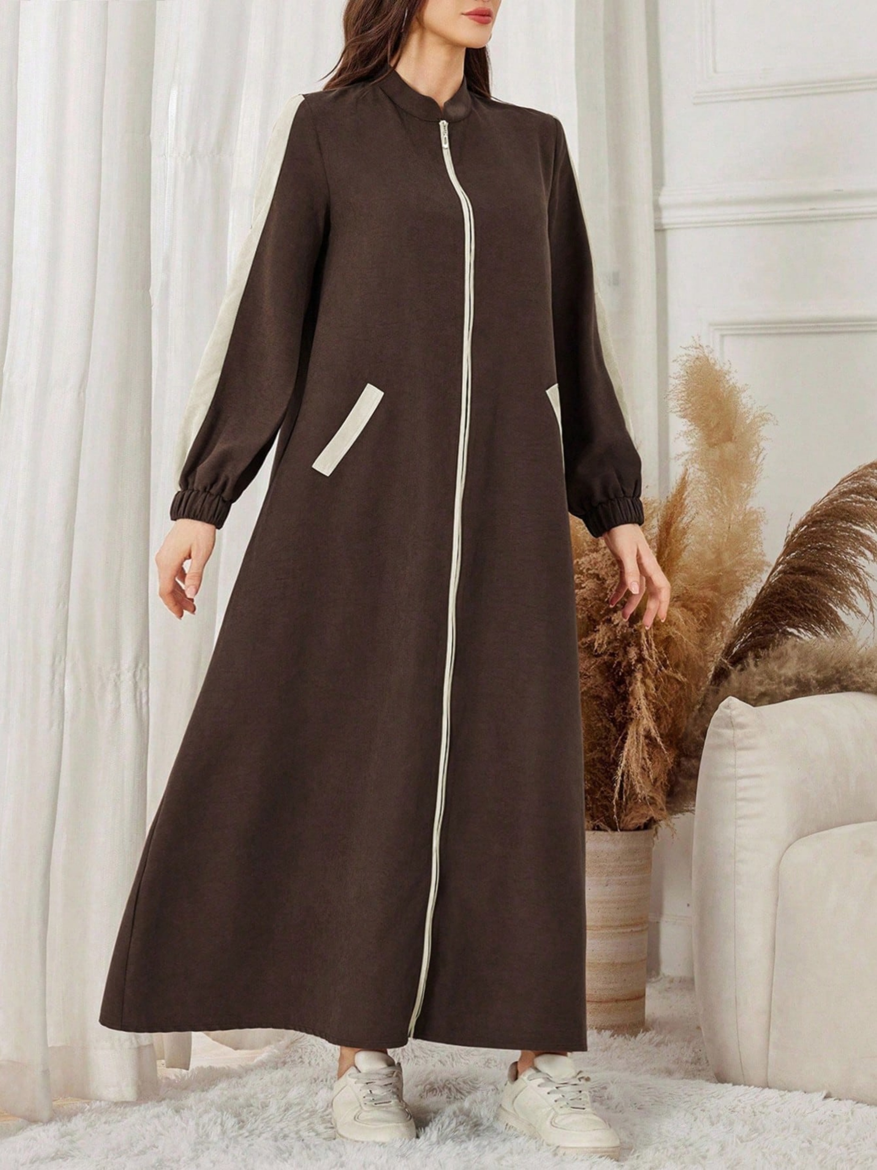 Coffee Brown Striped Maxi Dress