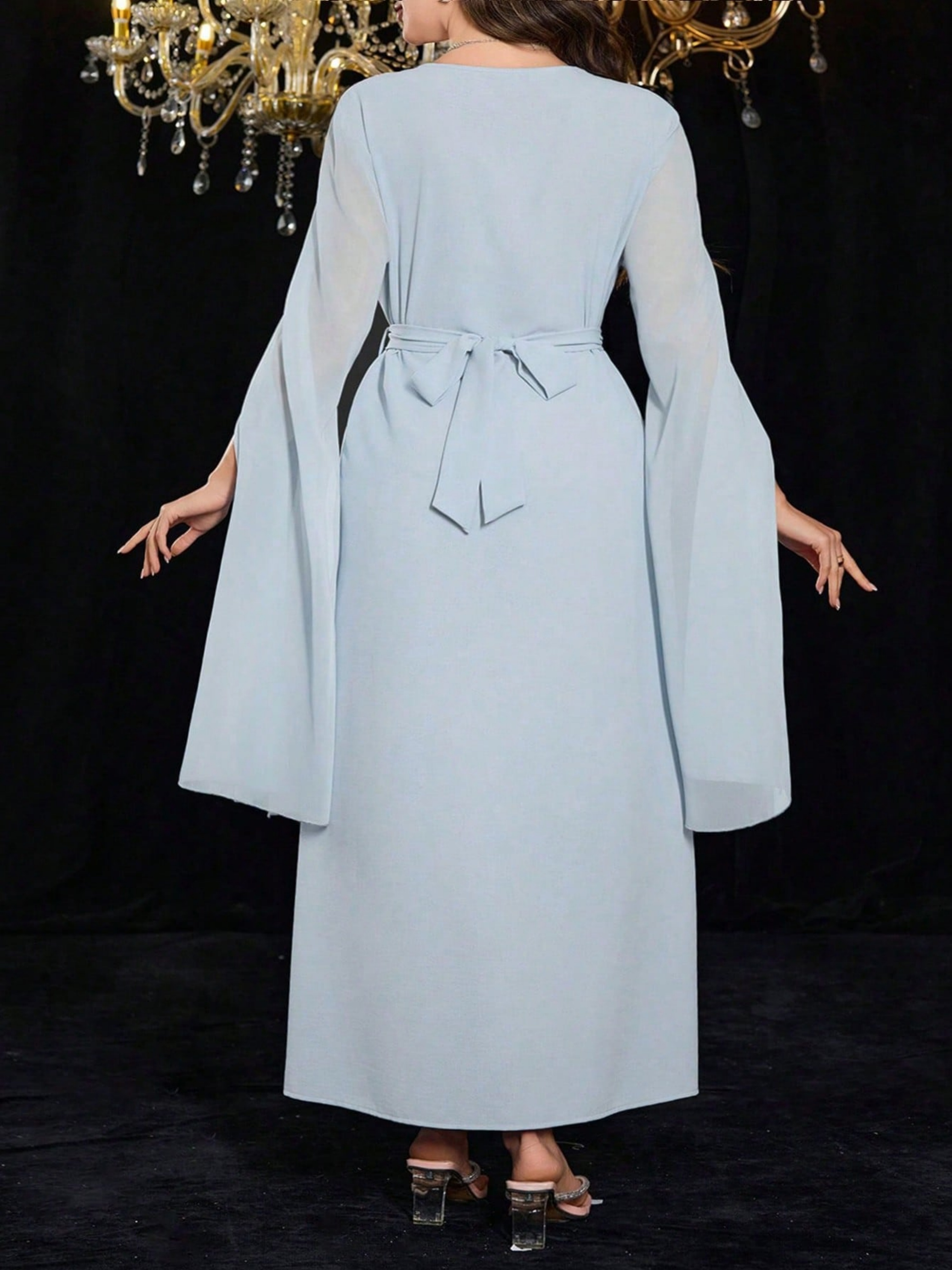 Blue Texture Square Neck Bodycon Ankle length Dress