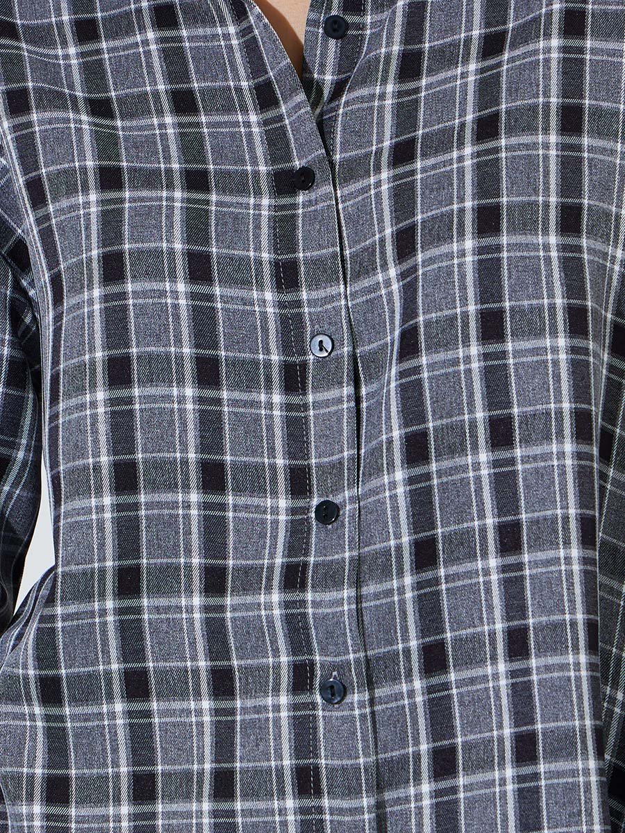 Charcoal Checked Longline Oversized Shirt