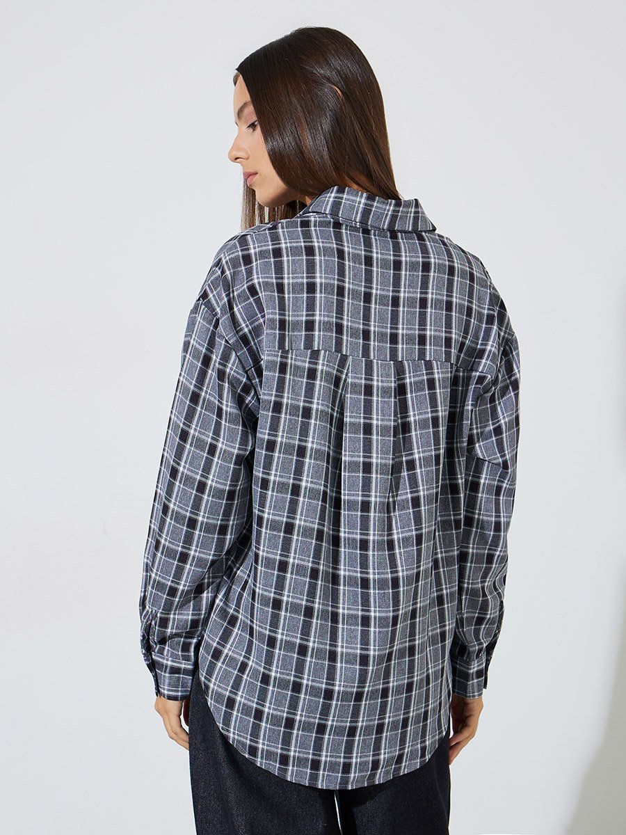 Charcoal Checked Longline Oversized Shirt