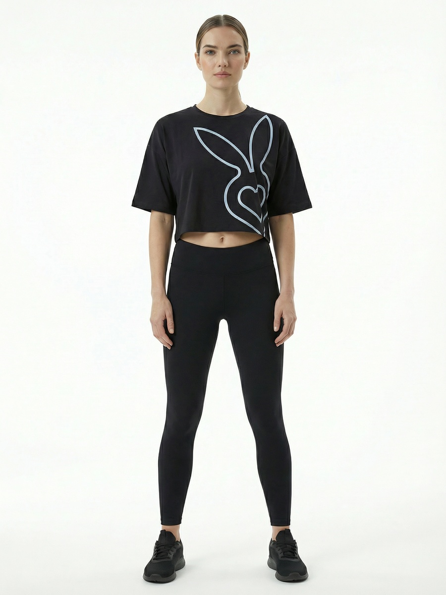 Black Logo Print Drop Shoulder Crop T-Shirt