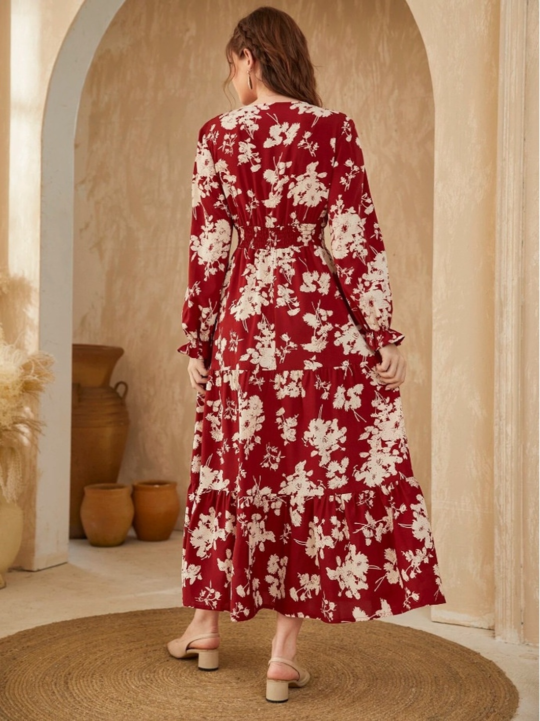 Red Floral Maxi A-Line Maxi Dress