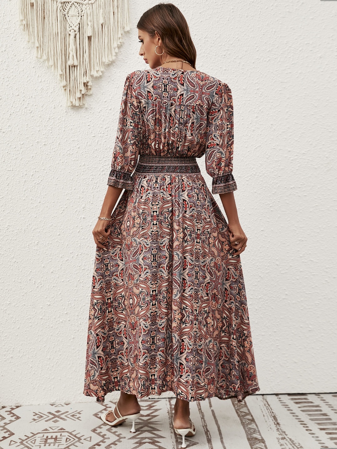 Brown All Over Paisley Print Maxi Dress