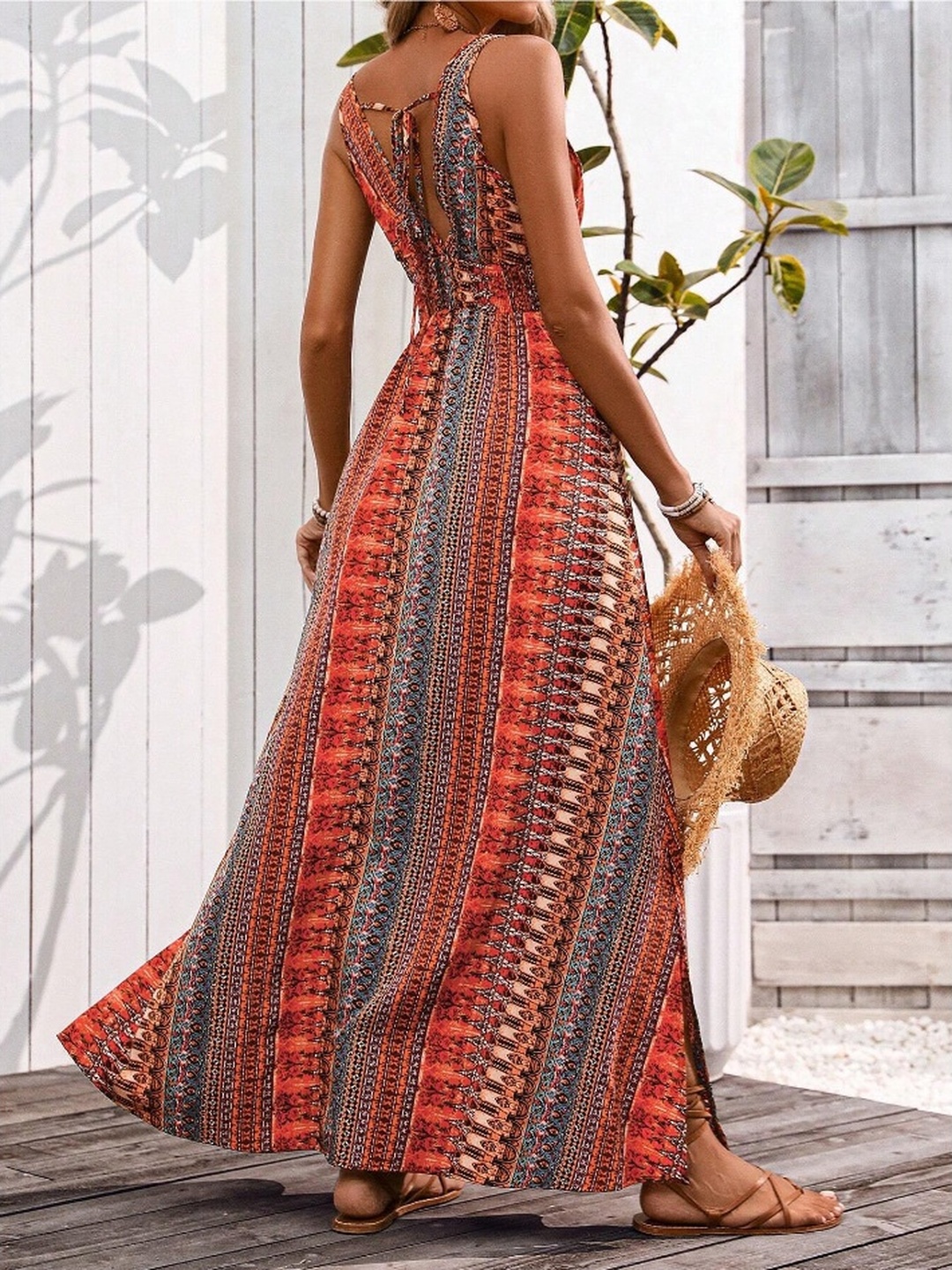 Red All Over Print A-Line Maxi Dress