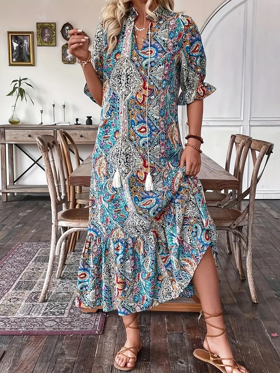 Multi Paisley Print Shift Midi Dress