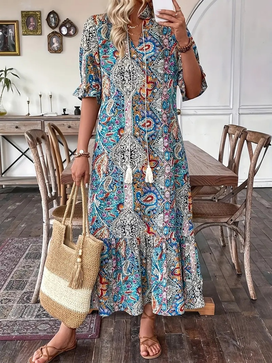 Multi Paisley Print Shift Midi Dress